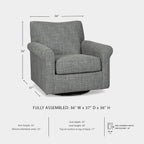Signature Design by Ashley Renley Tweed Glider Swivel Accent Chair, Ash | Multi-tonal polyester, rayon, and acrylic upholstery, 360-degree rotation for living rooms and home offices