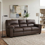 Signature Design by Ashley Faux Leather Living Room Sofa, Umber | 87"W contemporary 3-seater, Anti-sag platform foundation, Easy-clean upholstery fits 32" doorways, WalkerPoint Series