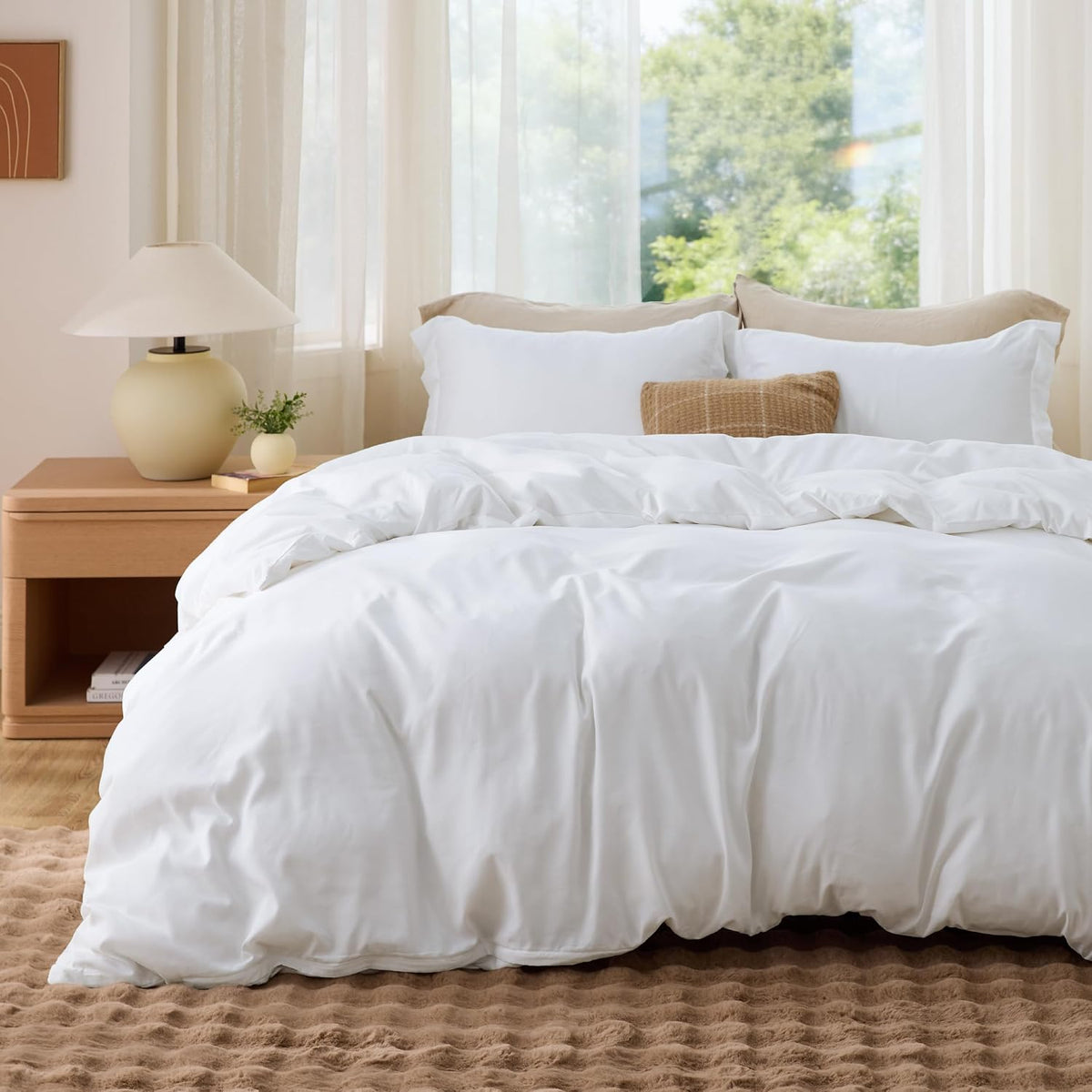 Bedsure Duvet Cover Queen Size, 3Pcs Soft Double Brushed Bedding Set, White