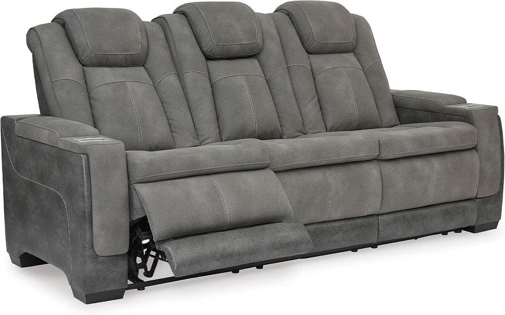 Signature Design by Ashley Faux Leather Power Reclining Sofa, Slate | 15-minute assembly, Zero gravity reclining couch, Drop-down table, Wireless charging, Power headrest, Next-Gen series