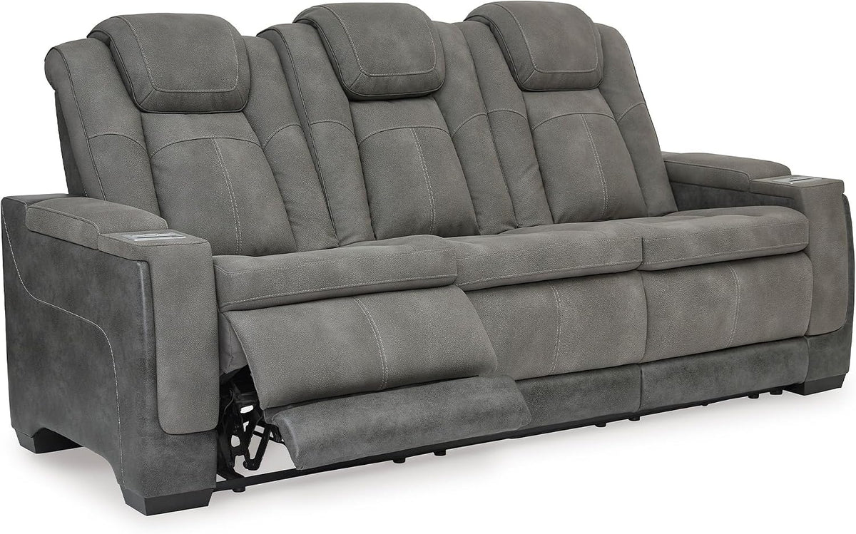 Signature Design by Ashley Faux Leather Power Reclining Sofa, Slate | 15-minute assembly, Zero gravity reclining couch, Drop-down table, Wireless charging, Power headrest, Next-Gen series