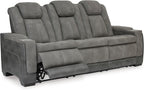 Signature Design by Ashley Faux Leather Power Reclining Sofa, Slate | 15-minute assembly, Zero gravity reclining couch, Drop-down table, Wireless charging, Power headrest, Next-Gen series