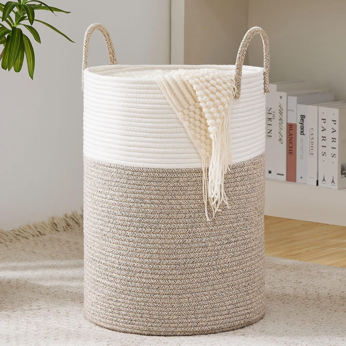 YOUDENOVA Jute Rope Laundry Hamper Basket, 58L Blanket Basket for Nursery