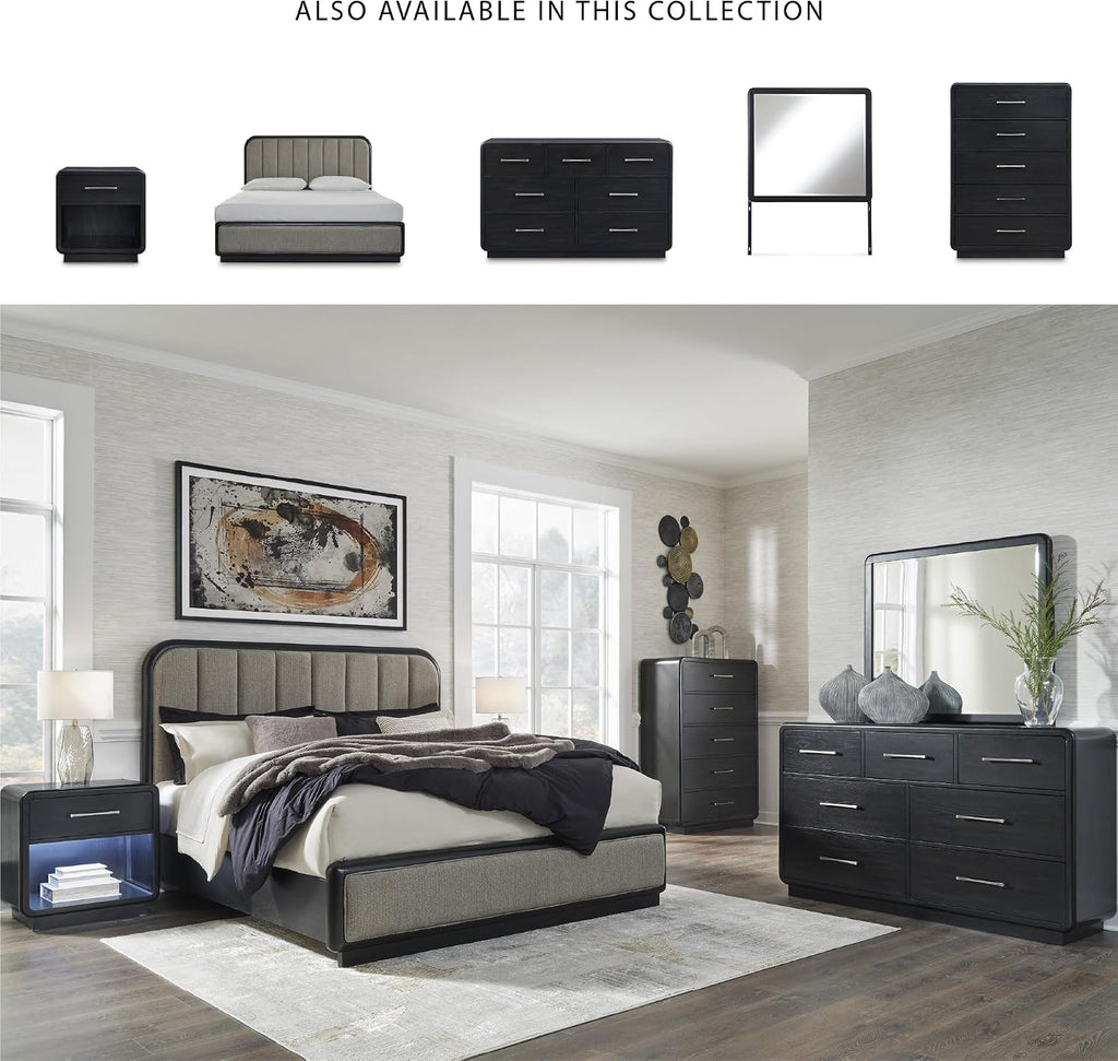 Signature Design by Ashley Rowanbeck Dresser, Black Wood 7 Drawer Chest for Bedroom, Hardwood Solids and Ash Veneer, Contemporary Storage for Master Suites, Black, 64" W