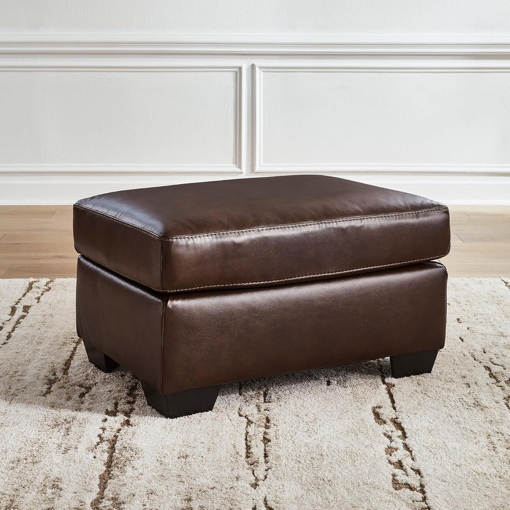 Signature Design by Ashley Santorine Contemporary Leather and Faux Leather Rectangular Ottoman, Top Grain Cushion, Rectangular Footrest and Coffee Table for Living Room, 34" W, Dark Brown