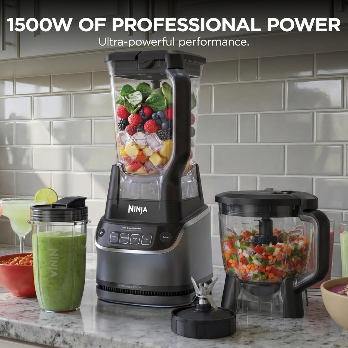 Ninja UltraCrush Pro Kitchen System, 1500W, 72oz Blender, Silver, BP401 | Total Crushing Tech for smoothies, ice crush & chopping. 72-oz blender, 8-cup processor & 18-oz to-go cup. 1500W.