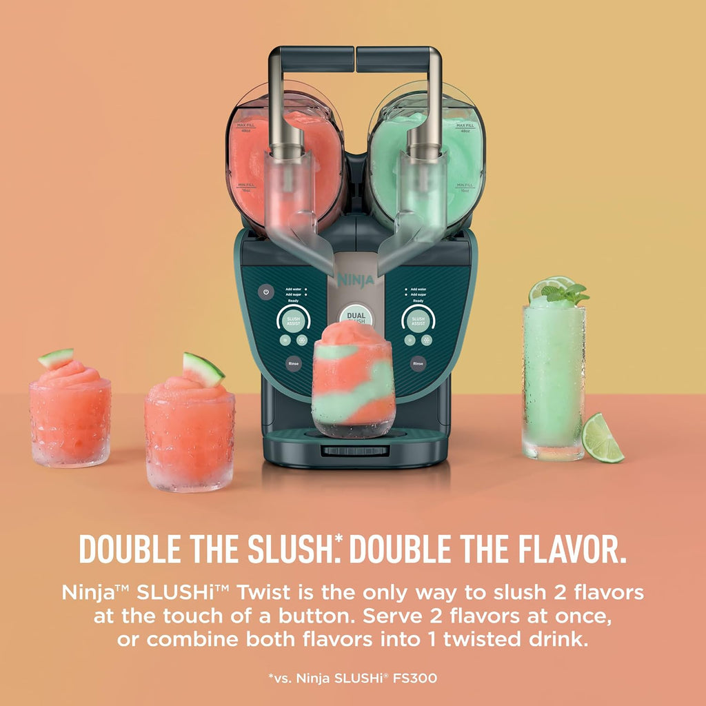 Ninja SLUSHi Twist Smart Frozen Drink Maker with Dual SlushAssist, FS701GN | 2 SLUSHI MACHINES IN 1, Serve separately or twist together, Dual SlushAssist Technology, 10+ Servings, two 72 oz vessel