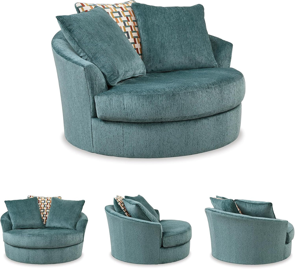 Signature Design by Ashley Laylabrook Scandinavian Upholstered Oversized Swivel Accent Chair with 3 Back Pillows, Green