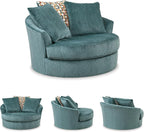 Signature Design by Ashley Laylabrook Scandinavian Upholstered Oversized Swivel Accent Chair with 3 Back Pillows, Green