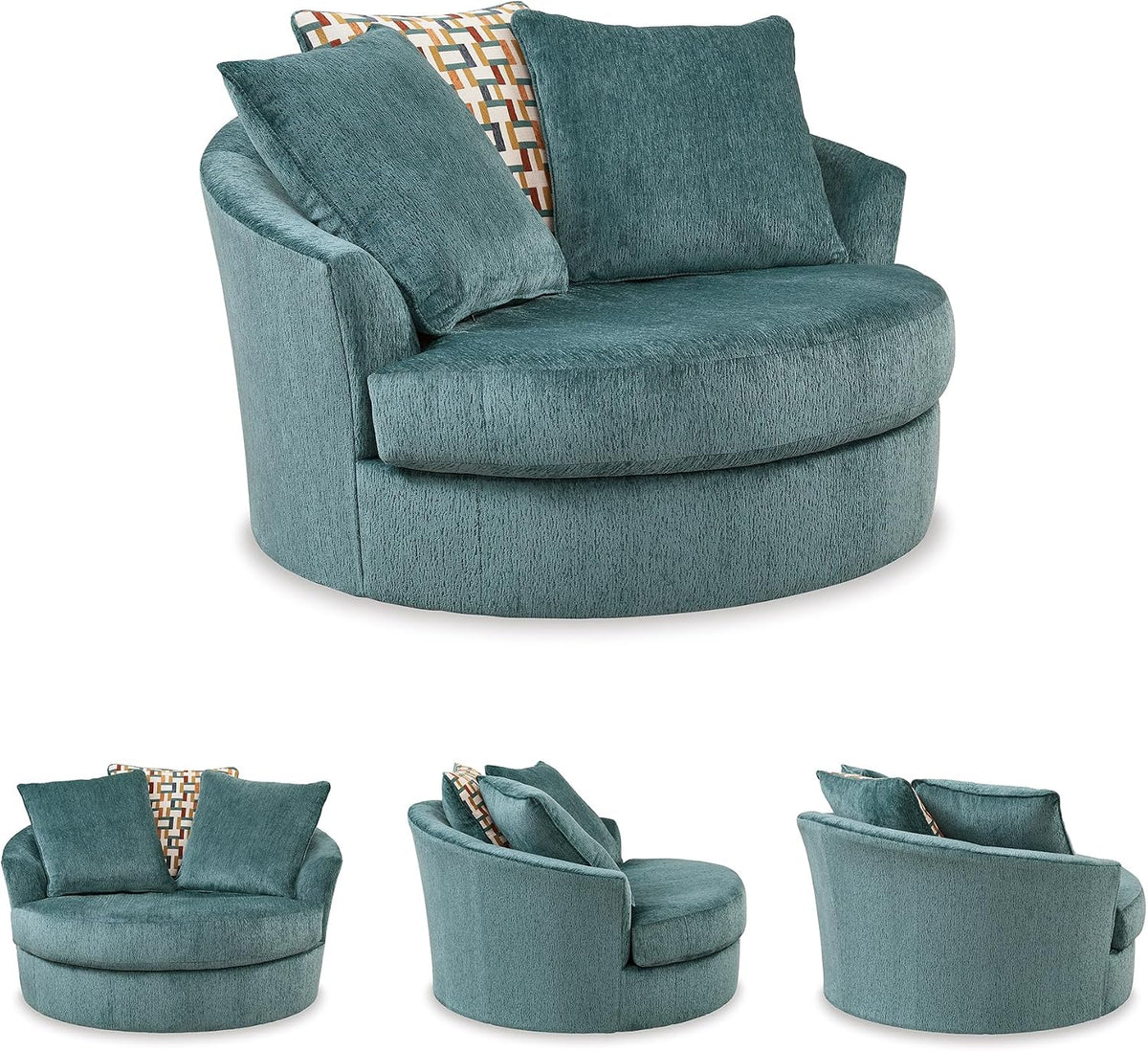 Signature Design by Ashley Laylabrook Scandinavian Upholstered Oversized Swivel Accent Chair with 3 Back Pillows, Green