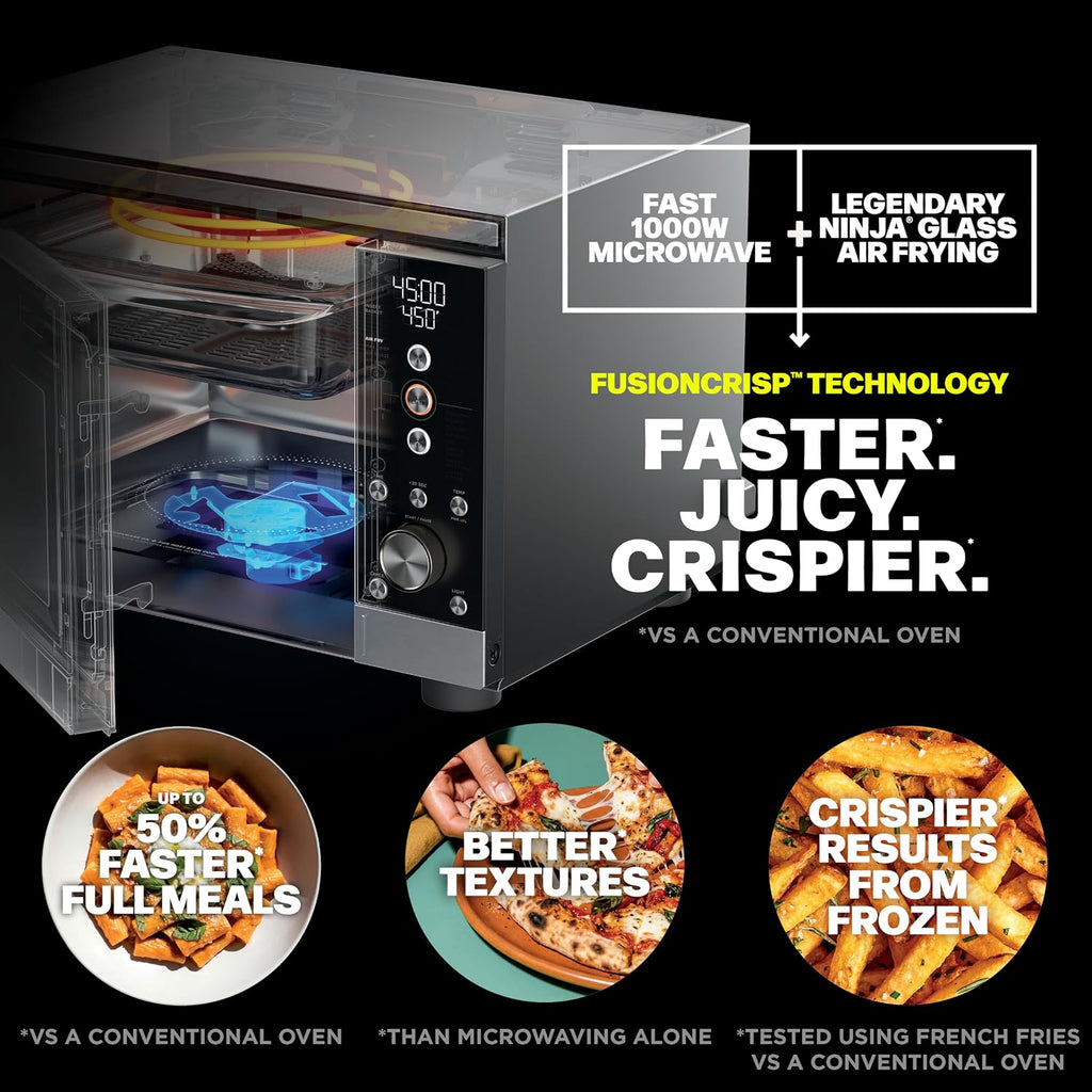 Ninja® Crispi™ Microwave & Air Fryer with FusionCrisp, Silver, MW101 | Replaces a countertop microwave and air fryer with 14 functions; Fast 1000W microwave and powerful 1700W Ninja® air fryer.