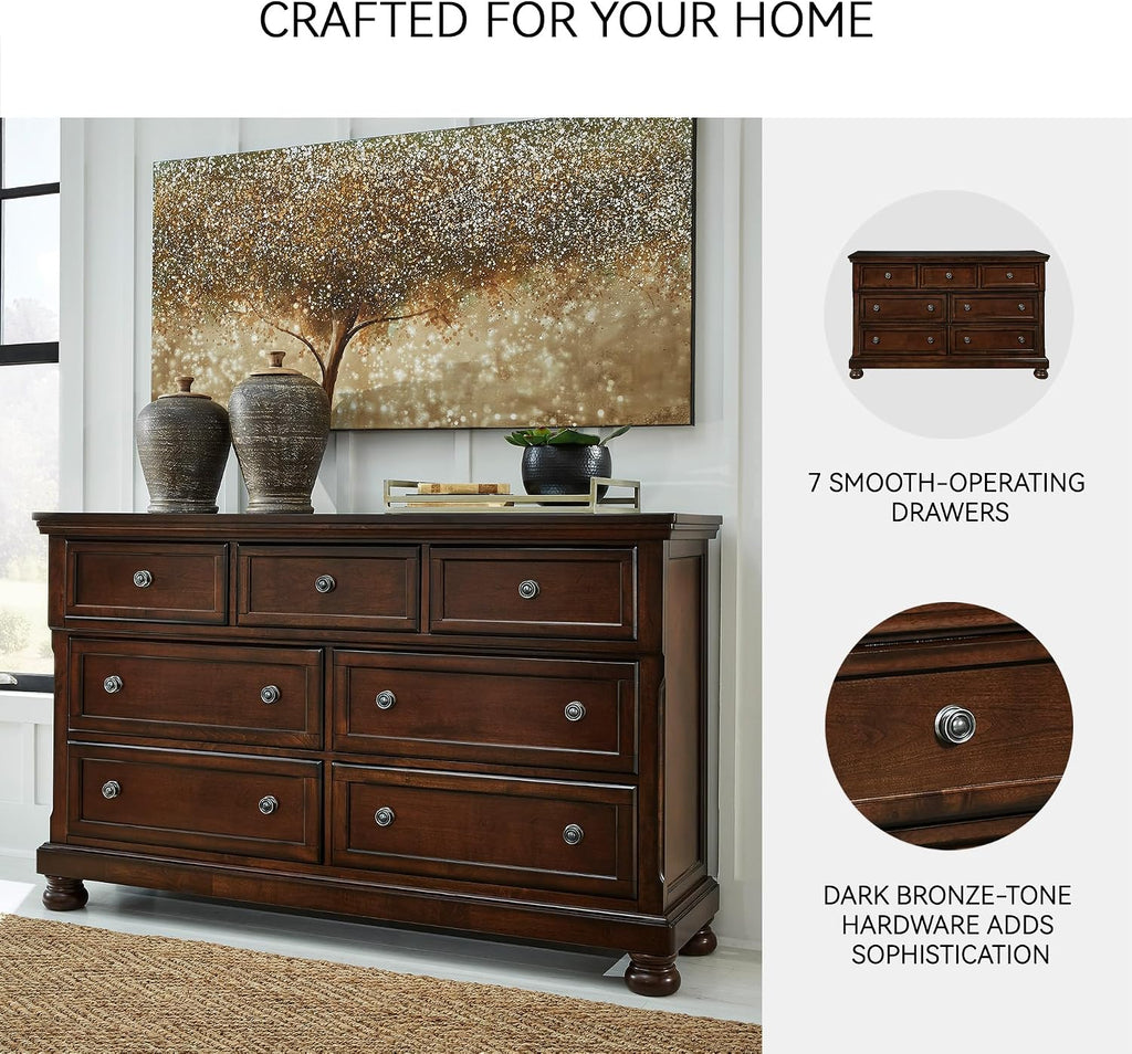 Signature Design by Ashley Porter 7-Drawer Wood Bedroom Dresser, Brown | Traditional chest of drawers, Hidden jewelry tray, Cedar-lined bottoms, Organized bedroom storage