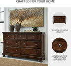 Signature Design by Ashley Porter 7-Drawer Wood Bedroom Dresser, Brown | Traditional chest of drawers, Hidden jewelry tray, Cedar-lined bottoms, Organized bedroom storage