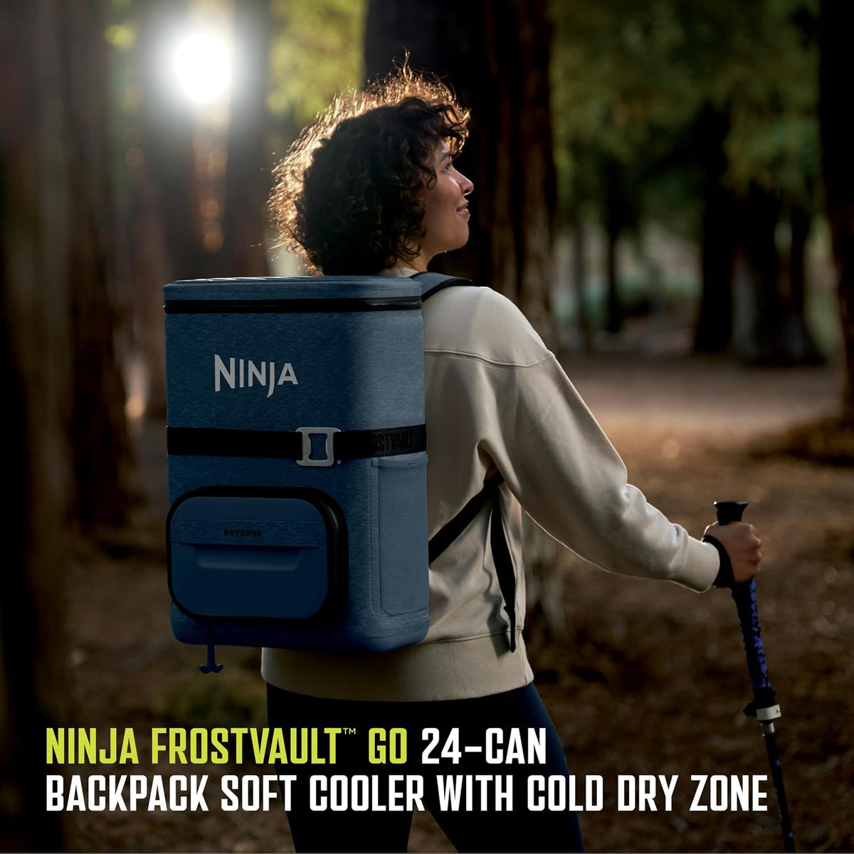 Ninja FrostVault™ Go Backpack Cooler, Dry Storage, Waterside Wind Down | Ninja FrostVault Go soft cooler, stays cool for hours with a leakproof, easy-access lid, and carries like a backpack