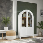Signature Design by Ashley Dagandale Arched Accent Cabinet with Glass Doors, Quick 15-Minute Assembly, Wood and Tempered Glass, Display Storage for Living Rooms, White/Natural, 40" W x 74" H