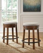Signature Design by Ashley Valebeck Swivel Counter Height Bar Stool, 24 in | Backless cushioned seat, 360-degree swivel, Dark brown wood & black metal base, Kitchen island seating, Rustic style