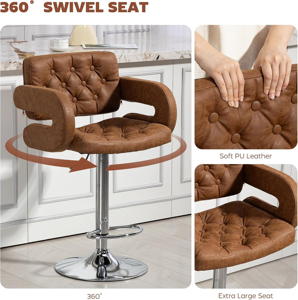 HOMCOM Bar Stool w/Wide Seat U-Shaped Armrest PU Leather, Brown