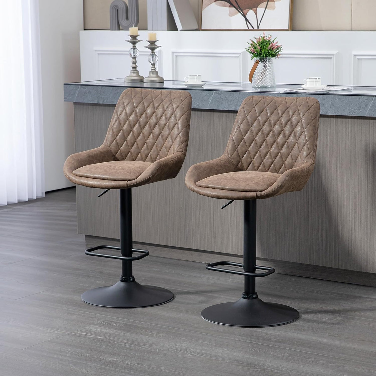 HOMCOM Breakfast Bar Stools Set of 2 Height Adjustable Swivel Coffee
