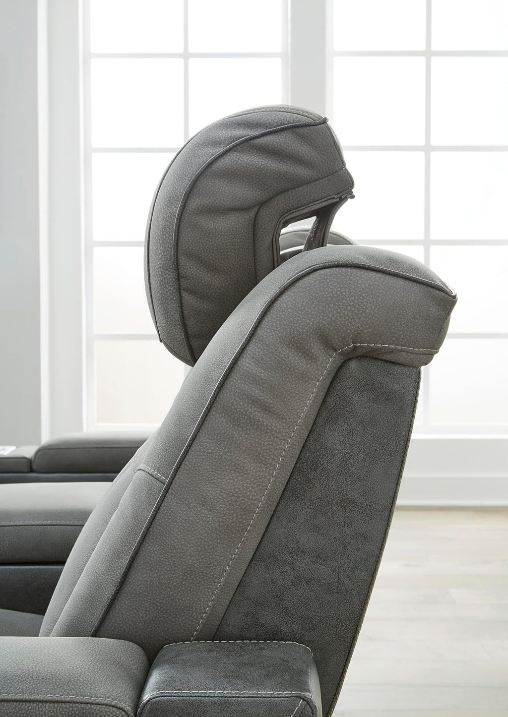 Signature Design by Ashley Power Reclining Loveseat with Console, Gray | Water-resistant faux leather, Zero-gravity recline, Easy View adjustable headrest, Wireless charging, Next-Gen Durapella
