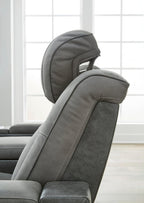 Signature Design by Ashley Power Reclining Loveseat with Console, Gray | Water-resistant faux leather, Zero-gravity recline, Easy View adjustable headrest, Wireless charging, Next-Gen Durapella