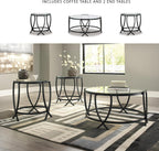 Signature Design by Ashley 3-Piece Glass Top Round Coffee Table Set, Black | Elegant beveled tempered glass, Modern arc-X metal frames, Space-saving Tarrin Series 3-piece set