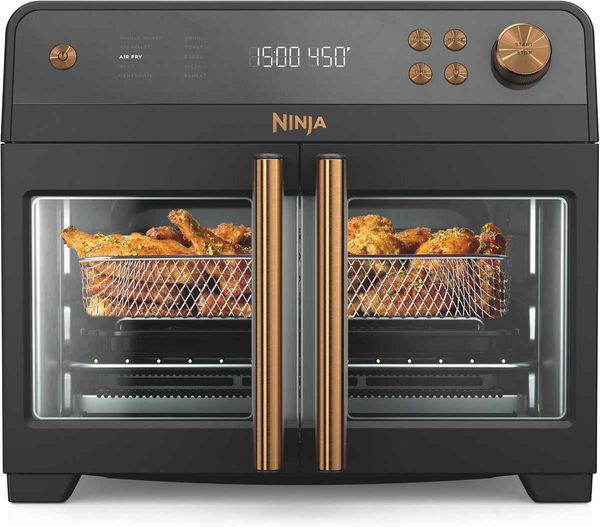 Ninja French Door Premier Air Fry Oven, 10-in-1, Black, FO101BK | 450F cyclonic air, PFAS-free surface, Air fry, sear crisp, bake, broil, toast, dehydrate