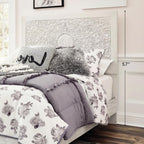 Signature Design by Ashley Panel Bed Frame, White Full Size, Paxberry | Boho carved floral medallion, Adjustable height headboard, Durable engineered wood, Standard full size mattress fit