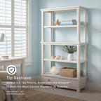 Signature Design by Ashley Robbinsdale 75" Farmhouse Bookcase with Drawer | Hardwood solids and oak veneer, 75 inch tall bookshelf with drawer, Antique white finish, 14 to 17 inch deep fixed shelves
