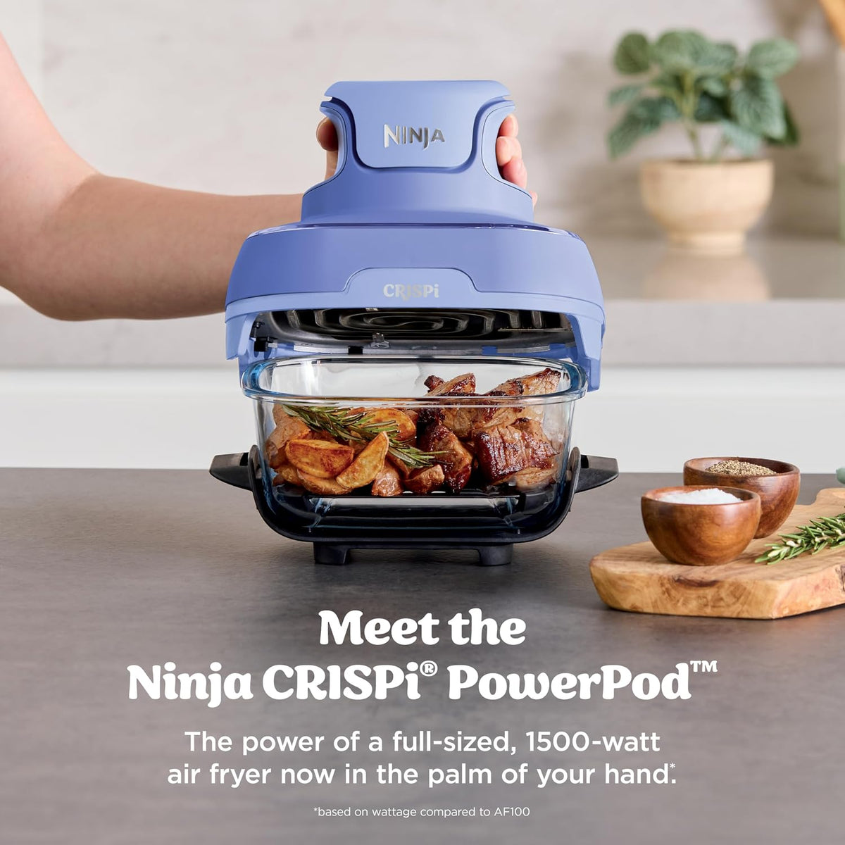 Ninja Crispi Glass Air Fryer, 4-in-1, Frosted Lilac, FN101PR | Max crisp, bake, air fry, recrisp, 450F max, 4 Qt and 6 Cup containers, PFAS-free glass