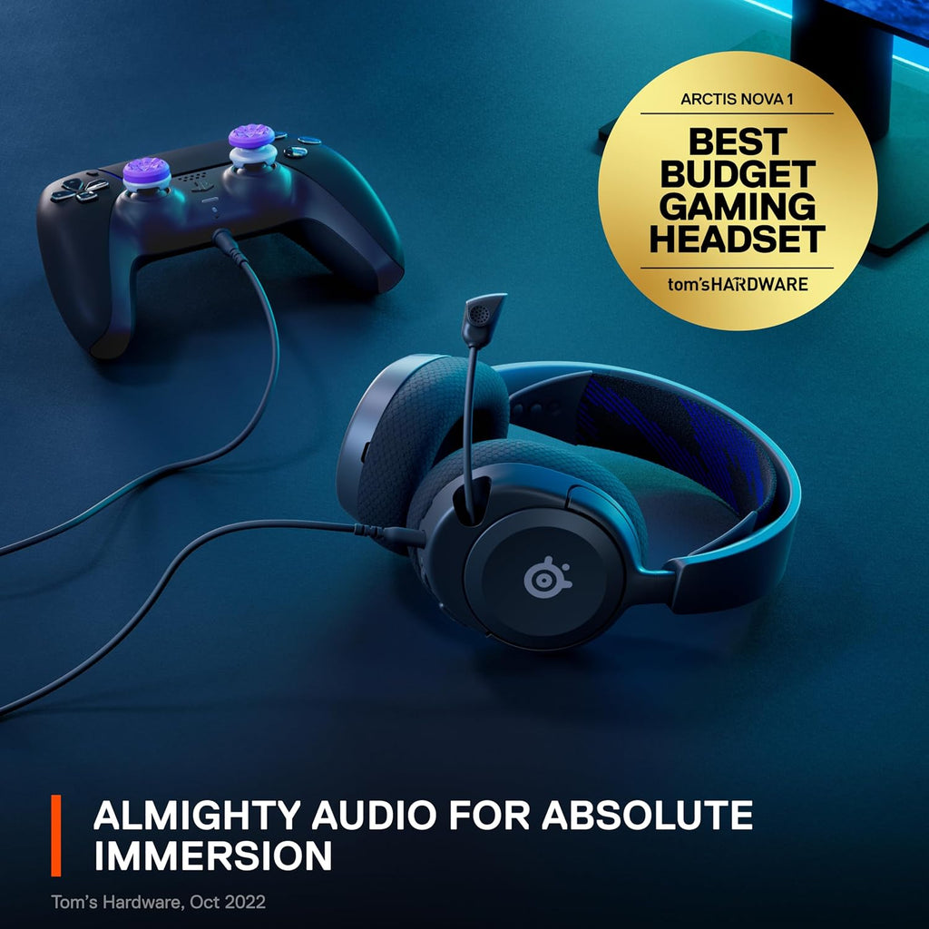 SteelSeries Arctis Nova 1P for PlayStation - PS5 Gaming Headset - Hi-Fi Drivers - 360° Spatial Audio - AirWeave Memory Foam Ear Cushions - Lightweight - Also compatible with PC, Xbox - Black