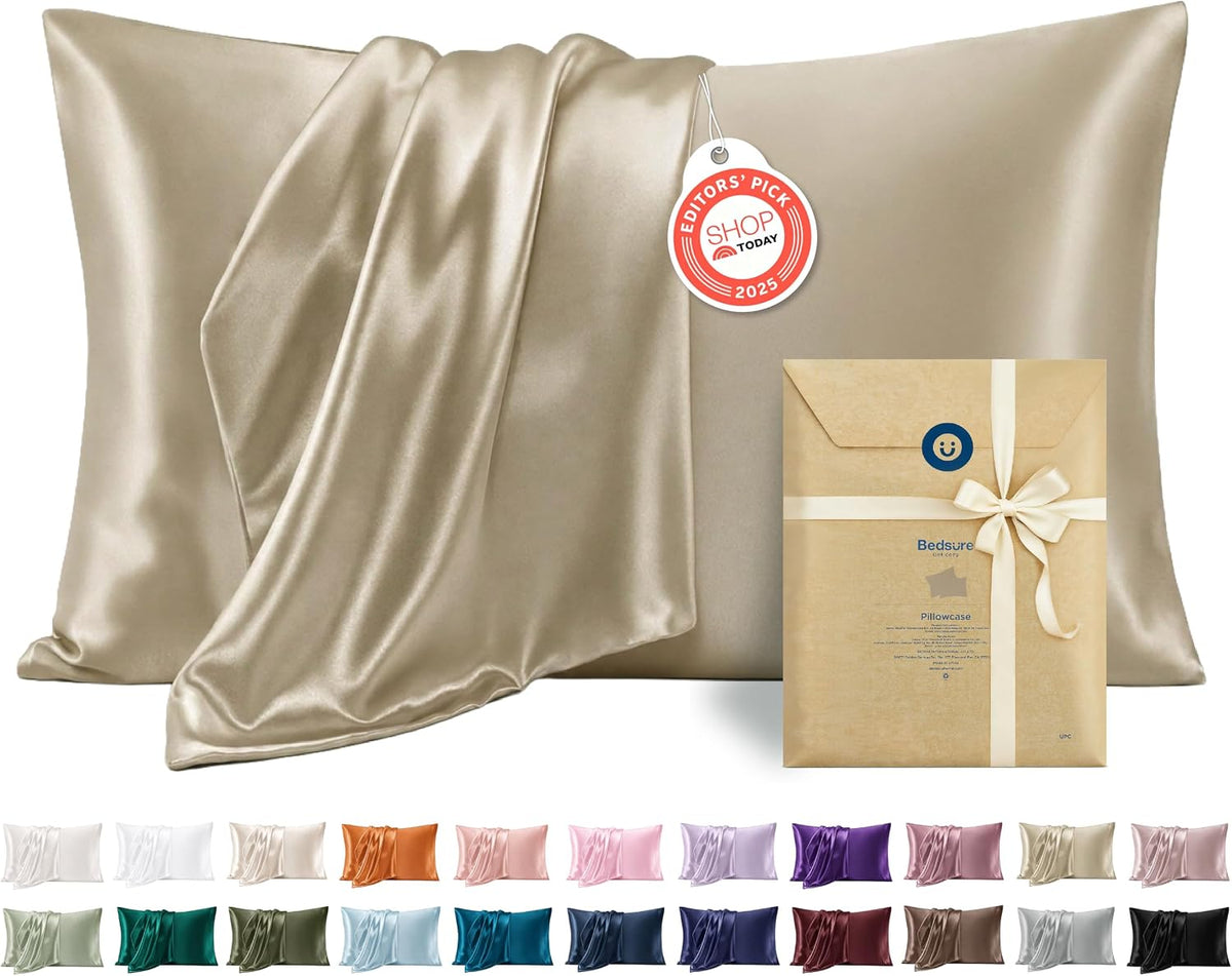 Bedsure Satin Pillowcases Queen Set of 2, Similar to Silk Pillow Cases Pink