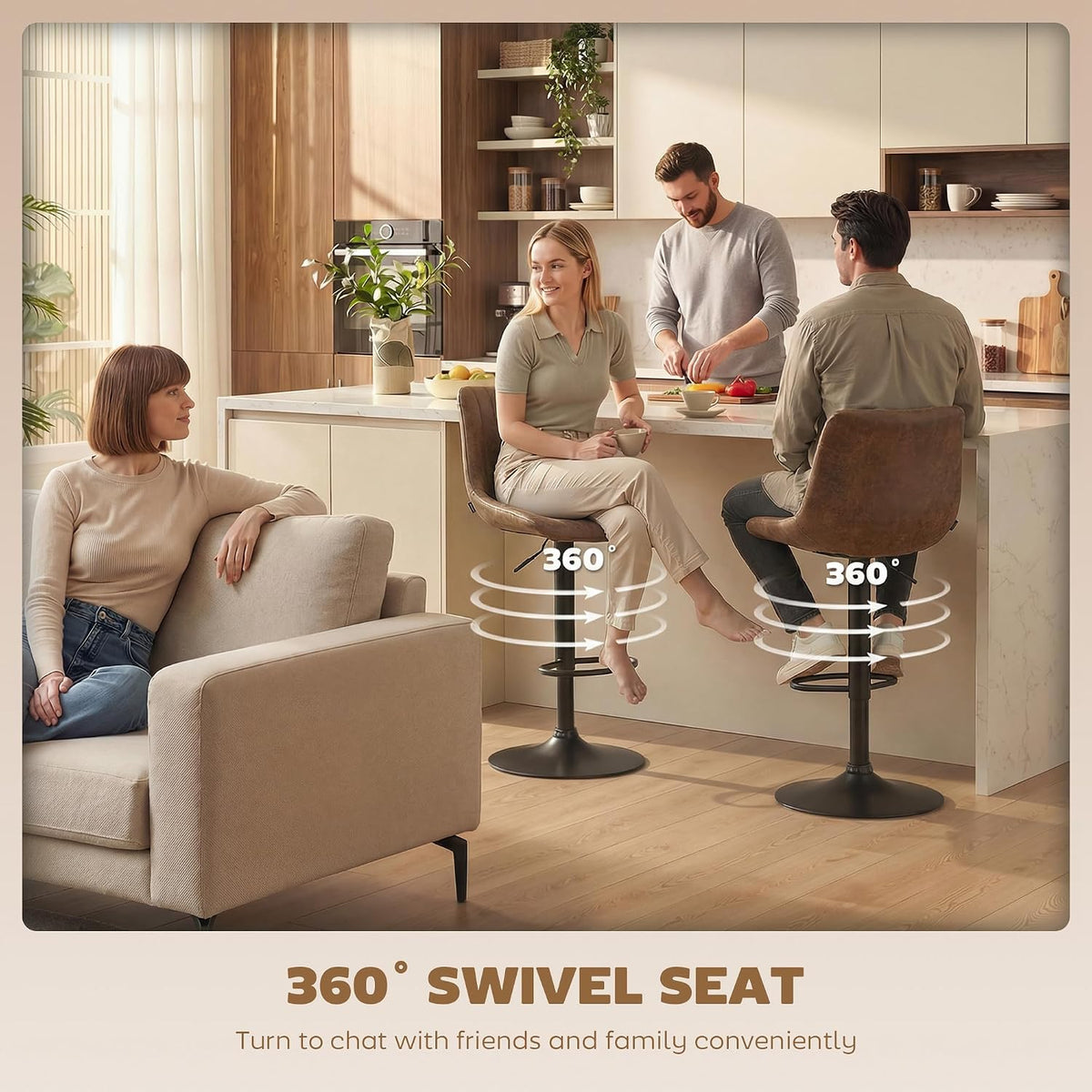 HOMCOM Bar Stools Set of 2 Swivel High Kitchen Island Stools Brown