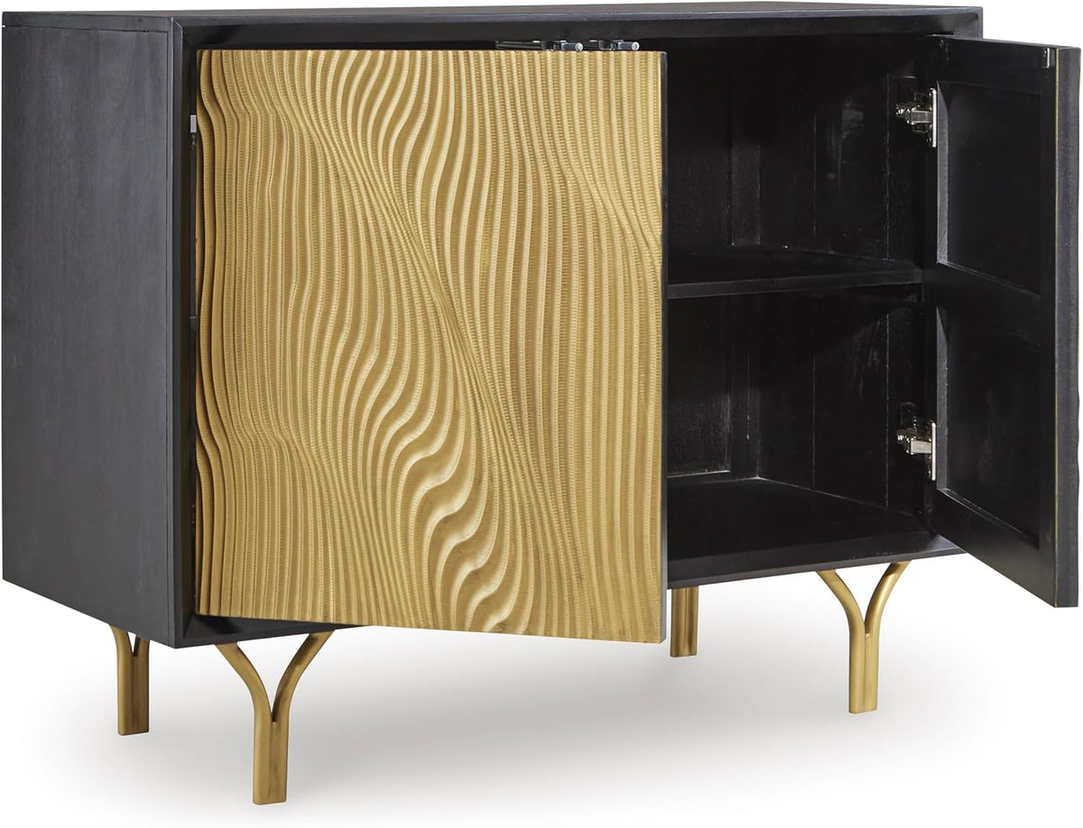 Signature Design by Ashley Tayner Contemporary Accent Cabinet with 2 Doors and 1 Shelf, Black & Metallic