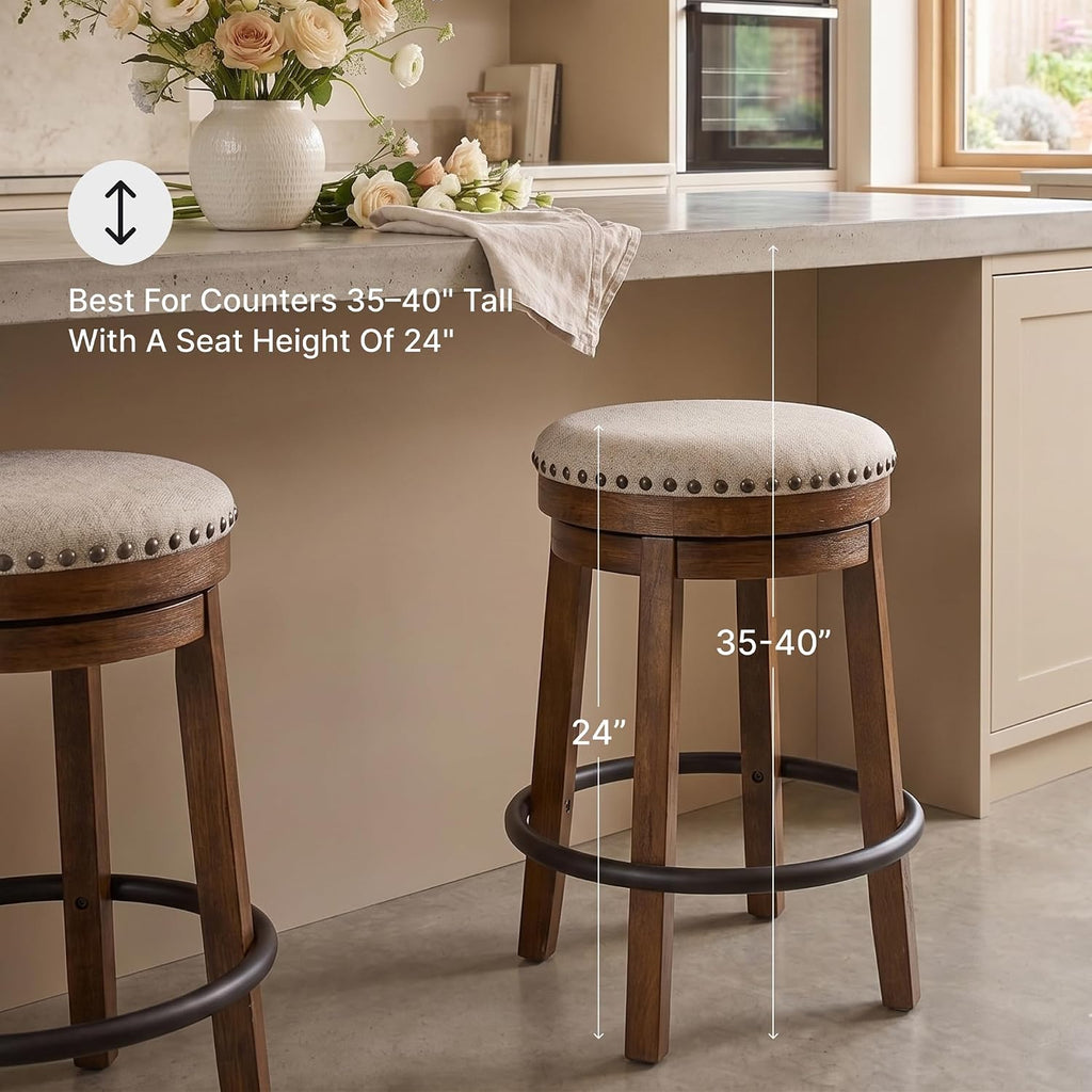 Signature Design by Ashley Valebeck Swivel Counter Height Bar Stool, 24 in | Backless cushioned seat, 360-degree swivel, Dark brown wood & black metal base, Kitchen island seating, Rustic style