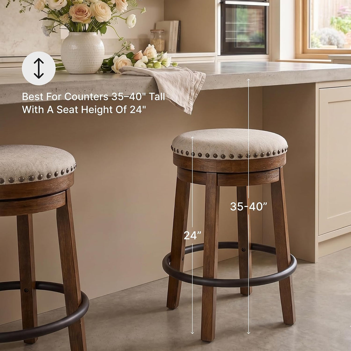 Signature Design by Ashley Valebeck Swivel Counter Height Bar Stool, 24 in | Backless cushioned seat, 360-degree swivel, Dark brown wood & black metal base, Kitchen island seating, Rustic style