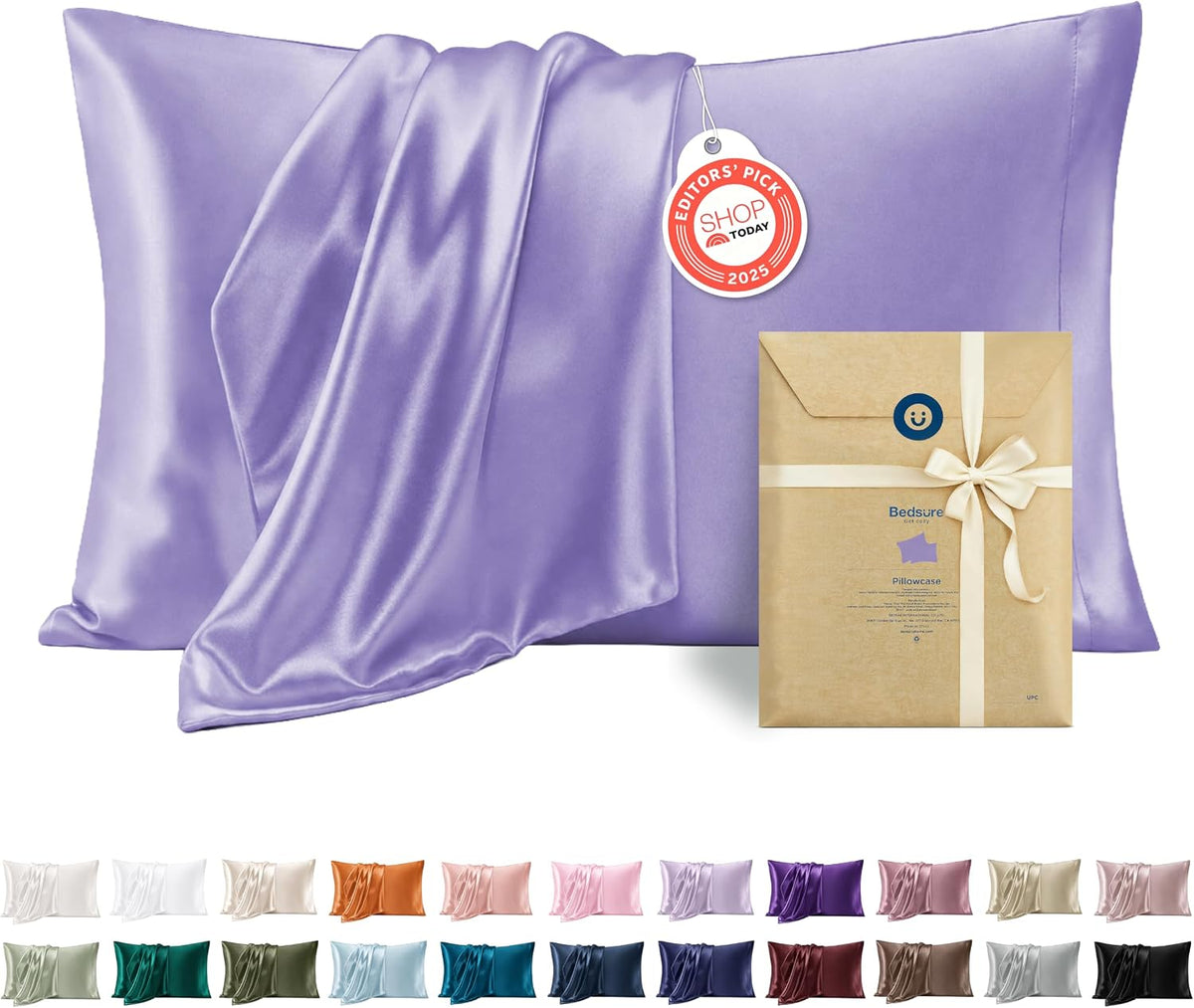 Bedsure Satin Pillowcases Queen Set of 2, Similar to Silk Pillow Cases Pink