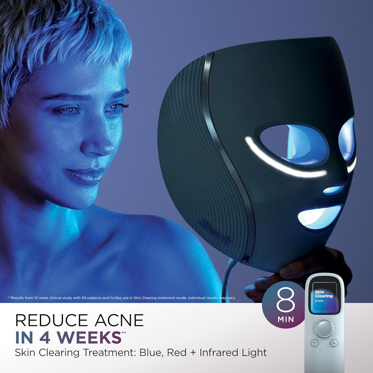 Shark CryoGlow LED Face Mask, Red Light Therapy, Under-Eye Cooling, FW312PL