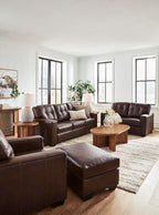 Signature Design by Ashley Santorine Contemporary Leather and Faux Leather Rectangular Ottoman, Top Grain Cushion, Rectangular Footrest and Coffee Table for Living Room, 34" W, Dark Brown