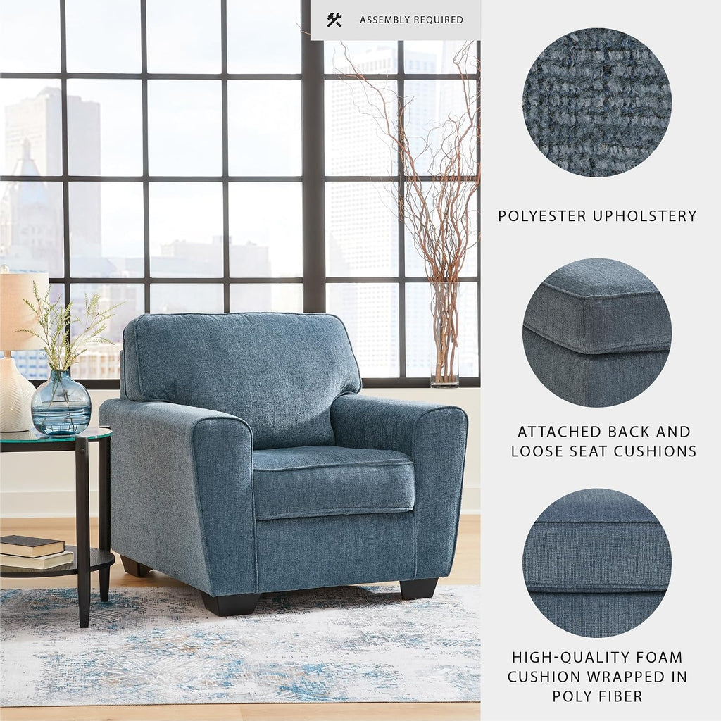 Signature Design by Ashley Cashton Oversized Accent Chair, Blue Arm Chair | Soft 100% polyester chenille, Durable wood and engineered wood frame, Spacious design for ultimate living room comfort