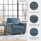 Signature Design by Ashley Cashton Oversized Accent Chair, Blue Arm Chair | Soft 100% polyester chenille, Durable wood and engineered wood frame, Spacious design for ultimate living room comfort