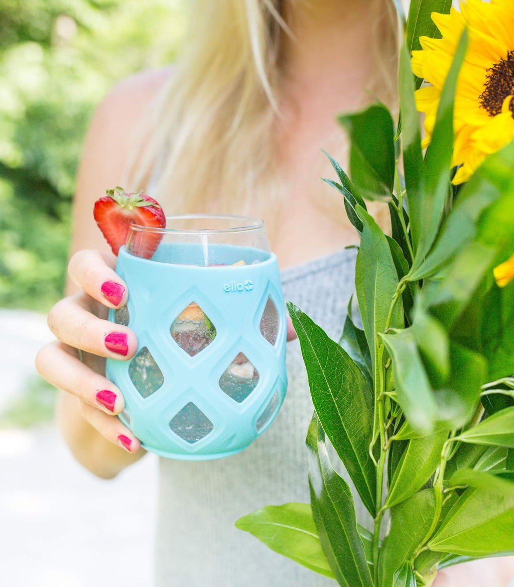 Ello Cru 17oz Stemless Wine Glasses with Silicone Sleeves, 4 Pack, Paloma