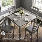 Signature Design by Ashley 5-Piece Square Counter Height Dining Set, Gray | Textured gray polyester fabric with wood, veneer and engineered wood, Small kitchen table for 4, Bridson Series