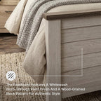 Signature Design by Ashley Willowton Queen Panel Bed Frame, Whitewash | Charming coastal shabby-chic aesthetic, Durable engineered wood construction, Complete headboard footboard and rails
