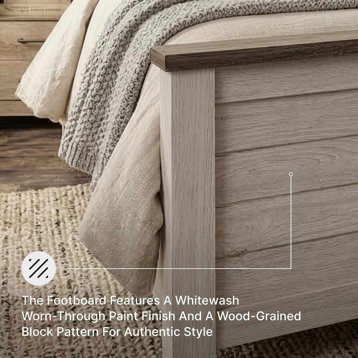 Signature Design by Ashley Willowton Queen Panel Bed Frame, Whitewash | Charming coastal shabby-chic aesthetic, Durable engineered wood construction, Complete headboard footboard and rails