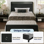 Allewie Twin Size Bed Frame, Heavy Duty 12 Metal Slats Support, Black Oak