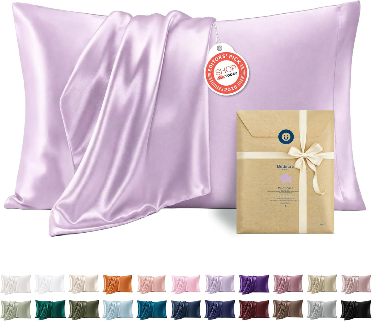 Bedsure Satin Pillowcase Standard Set of 2, Silky Pillow Cases, Beige