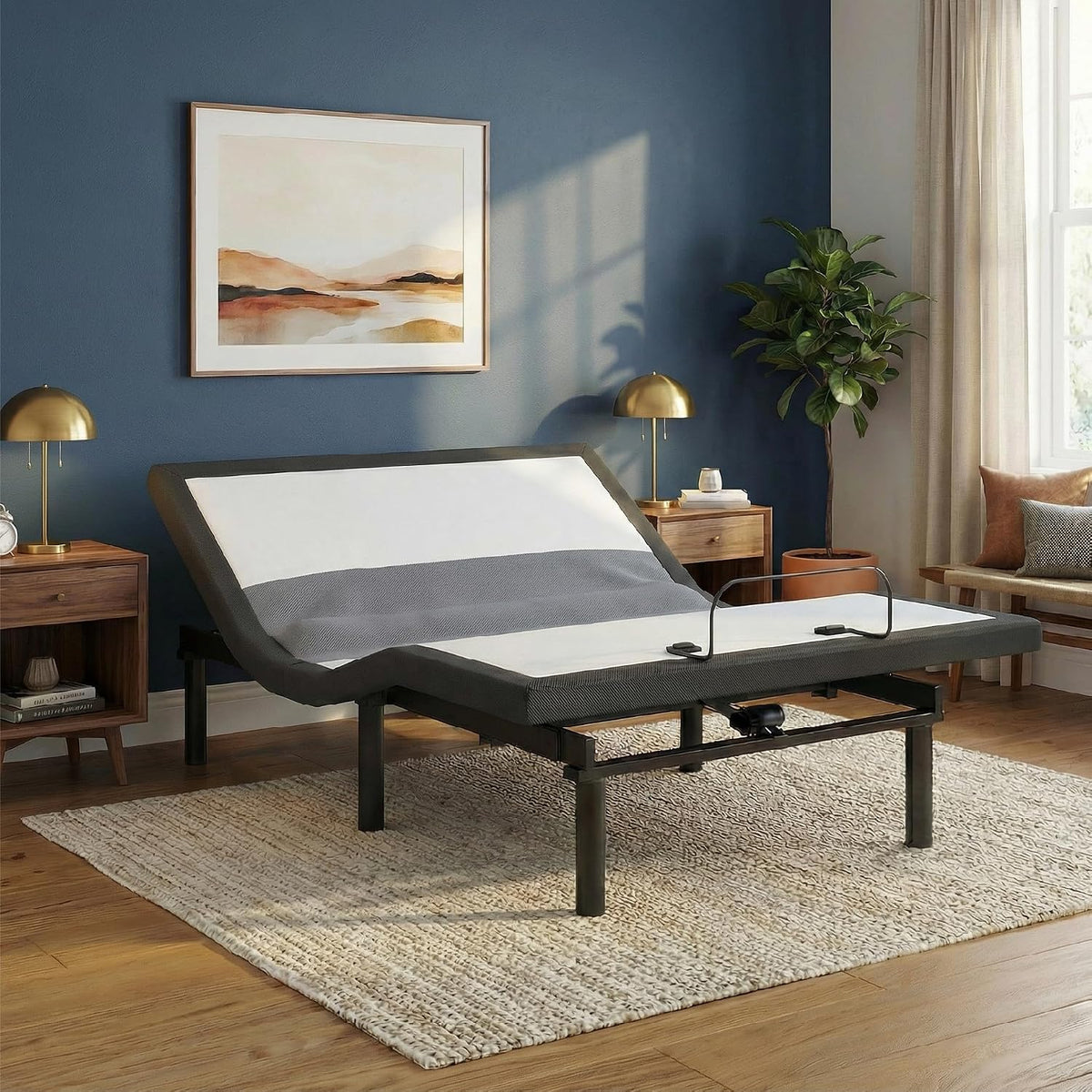 Signature Design by Ashley Adjustable Bed Frame Queen, Remote & Lumbar | Queen adjustable base with remote, Built-in massage, Fast 15-minute assembly, Lumbar and audio base