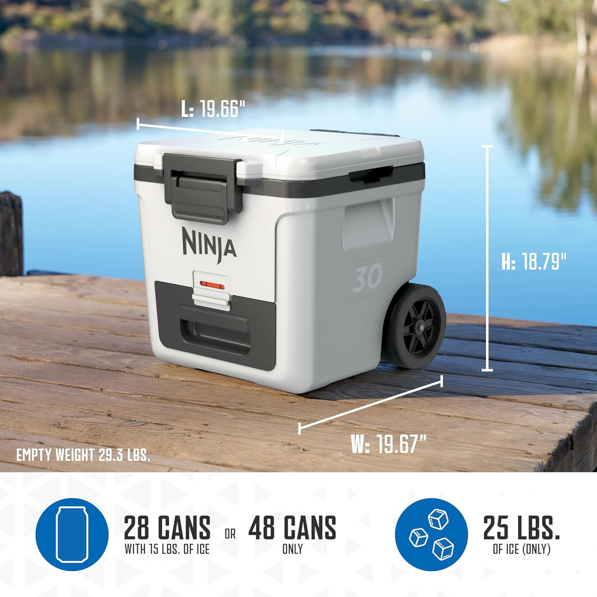 Ninja FrostVault™ 30qt Cooler with Wheels, Dry Storage, Spanish Moss | Ninja FrostVault's 30-qt capacity holds 48 cans, keeps food cool & dry, and rolls easily on all-terrain wheels