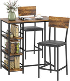 HOMCOM 3 Piece Breakfast Bar Table Set with Stools for 2 Rustic Brown