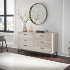 Signature Design by Ashley 6 Drawer Dresser for Bedroom, Light Natural Oak | Textured-grain engineered wood, 6 smooth-glide vinyl-wrapped drawers, Dark pewter pulls, Socalle Series